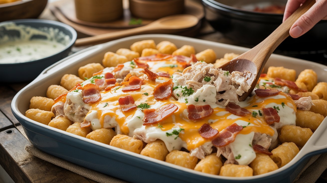 Chicken Bacon Ranch Tater Tot Casserole