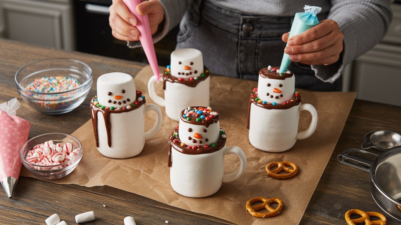 Marshmallow Hot Cocoa Mugs & Snowmen Hats