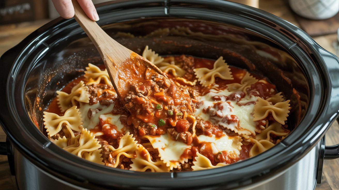 Slow Cooker Bowtie Lasagna