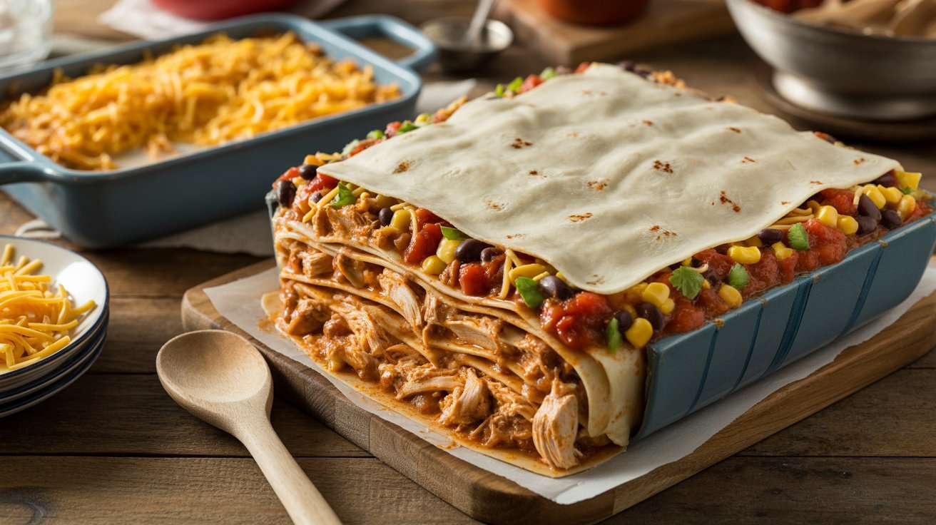Tex Mex Chicken Tortilla Lasagna Casserole