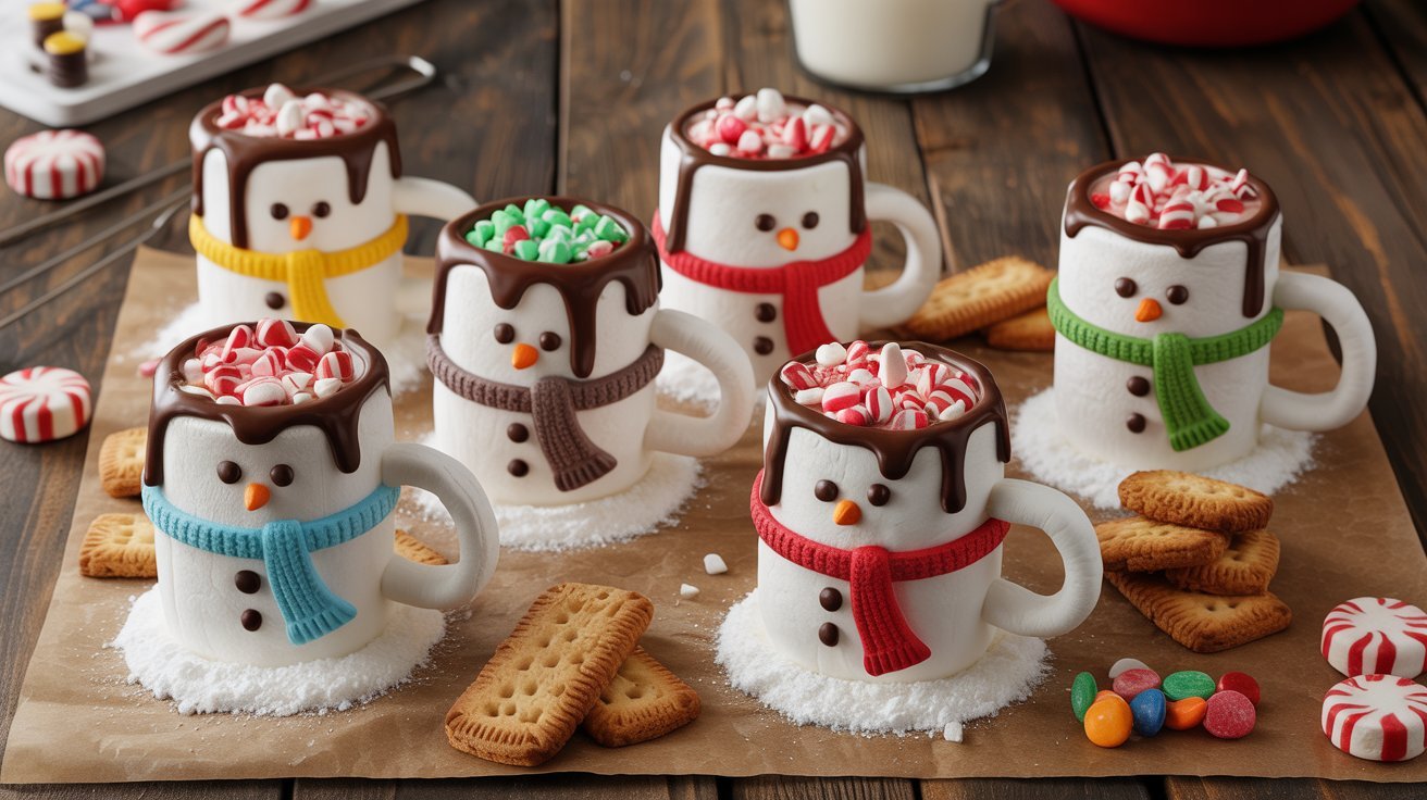 Marshmallow Hot Cocoa Mugs & Snowmen Hats
