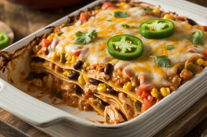Tex Mex Chicken Tortilla Lasagna Casserole
