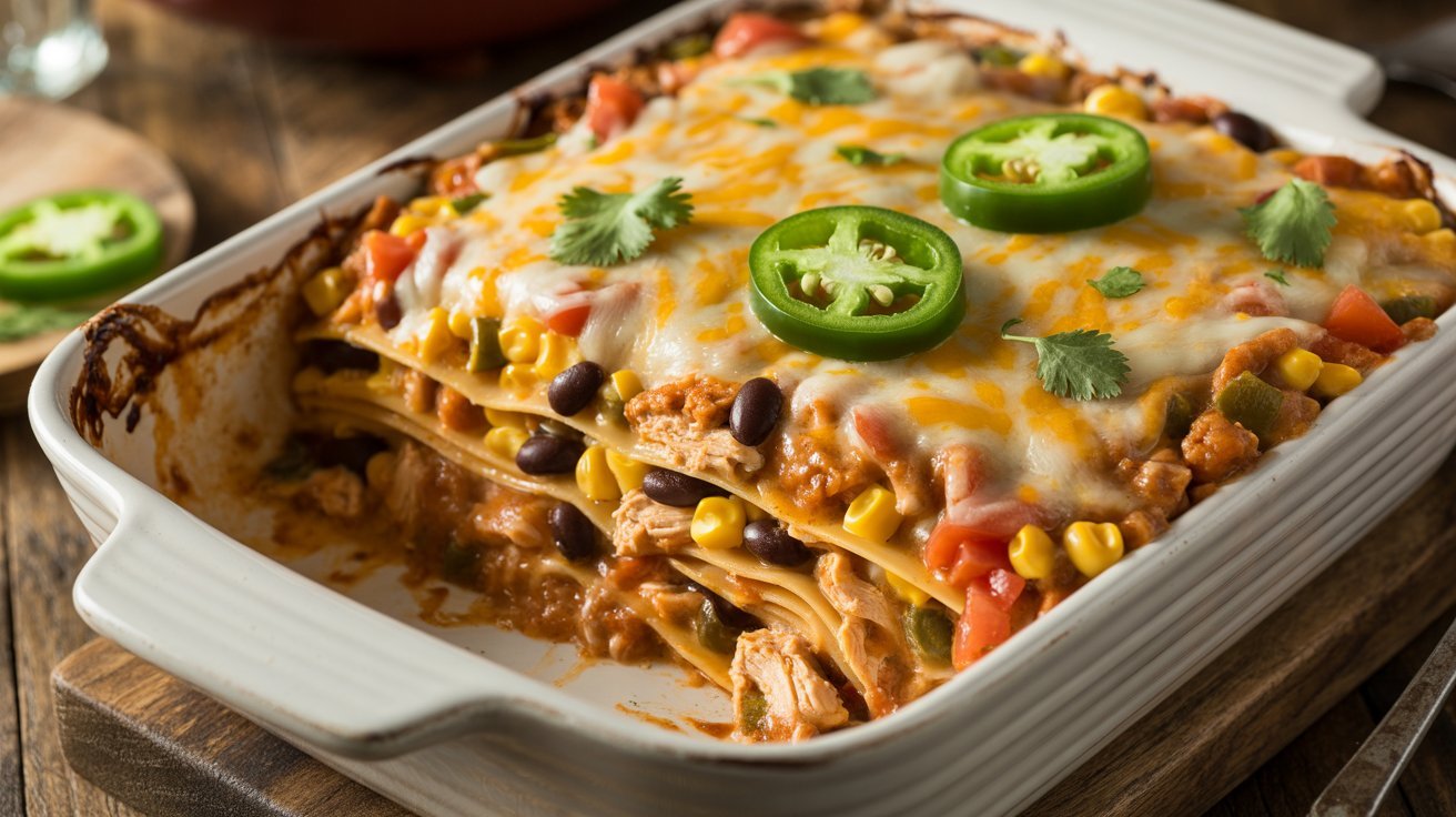 Tex Mex Chicken Tortilla Lasagna Casserole