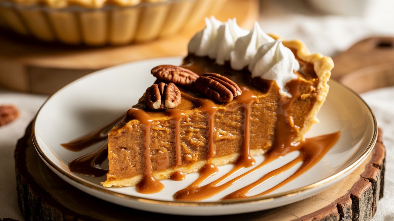 Caramel Pecan Turtle Pumpkin Pie