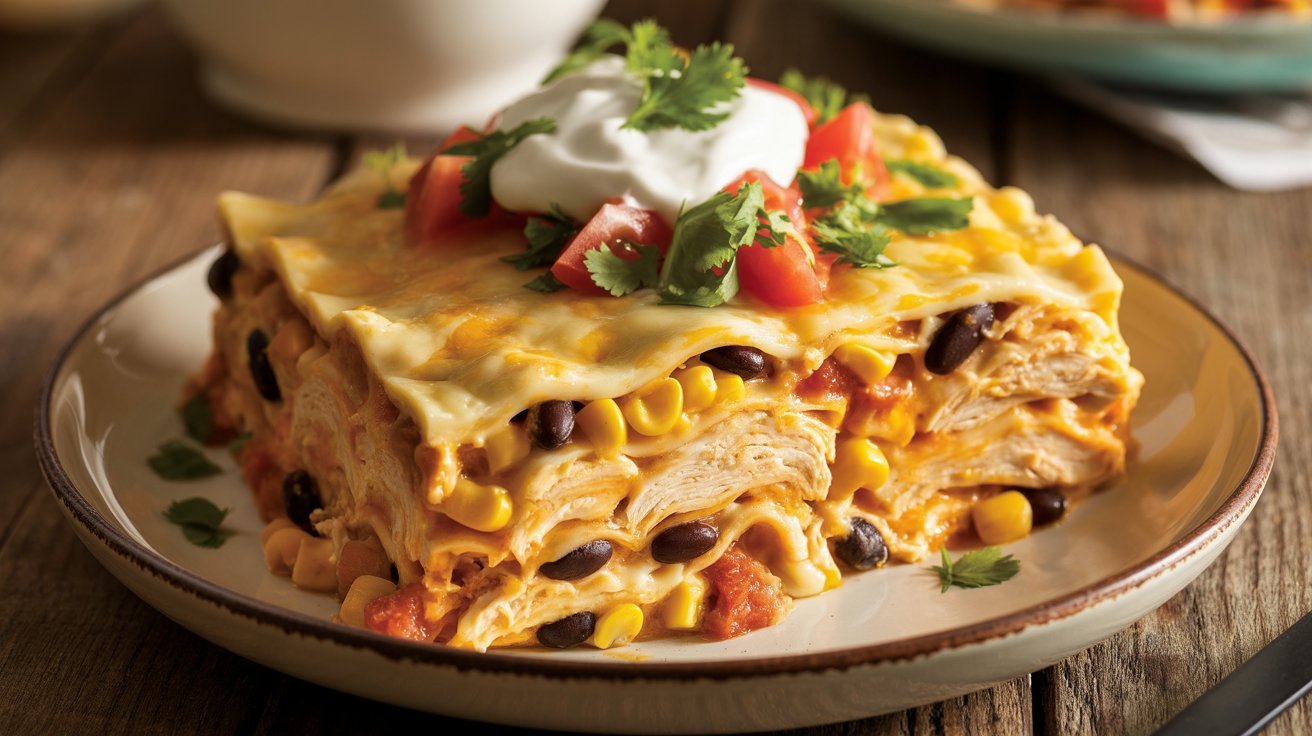 Tex Mex Chicken Tortilla Lasagna Casserole